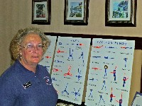 Sue Karjala discusses knots at NVSPS Hospitality Suite at District-5 conference, 4-12-2013.  NVSPS received 1st prize for display and presentation. (900x675, 175kb)